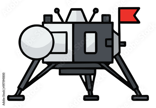 Minimalist continuous line-art lunar lander icon. Generative AI