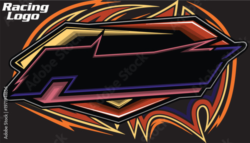Outline and painted racing logo. Isolated in black background, for t-shirt design, ness purposes.