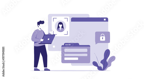 Man with Laptop Securing Online Identity and Personal Data.