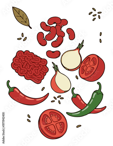 Minimalist line art chili con carne icon. Generative AI