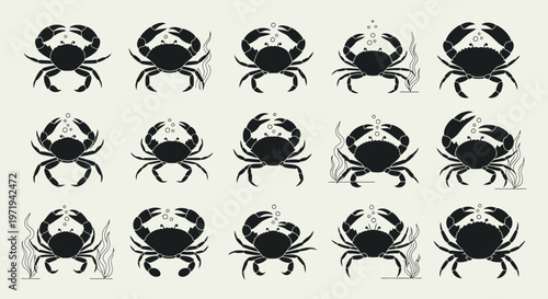 Crab Pattern - Set of Black Silhouettes on Beige Background