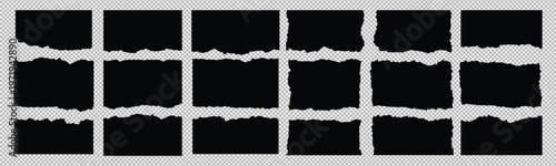 Torn sheets of paper. Tripped paper, jagged border, torn sheet. Light beige paper shapes with jagged uneven edges. Ripped fragments for message label, banner, collage and text box .Vector illustration