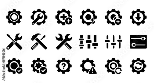 Setting glyph solid icon vector set setup configuration maintenance EPS10 isolated on white
