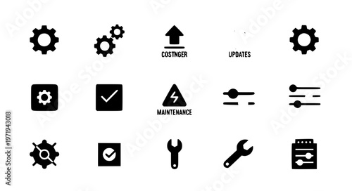 Minimal setting configuration solid glyph icon vector set EPS10 isolated on white