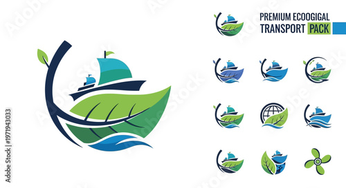 Eco Ship Logo Collection: Sustainable Marine Transport & Nature Design