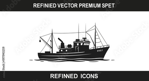 Fishing Trawler Silhouette Vector Illustration