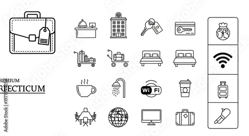 Hotel Icons Set: Travel, Accommodation, and Services