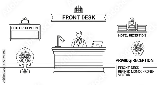 Hotel Reception Desk Vector Illustration - Front Desk, Guest Service, Welcome