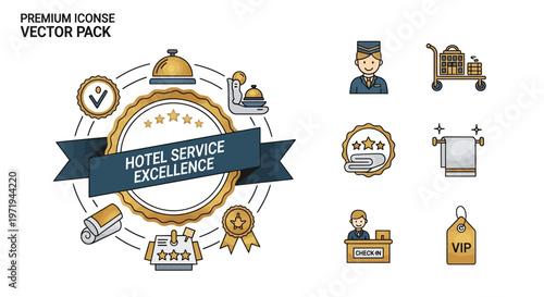Hotel Service Excellence Icons: Hospitality, Luxury, and Customer Care Vector Pack