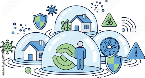 Health Protection and Safety Illustration with Virus Prevention, Shield Protection, Home Safety and Personal Care Concepts
