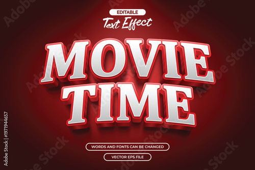 Movie time editable text effect withb 3d text style and with red background