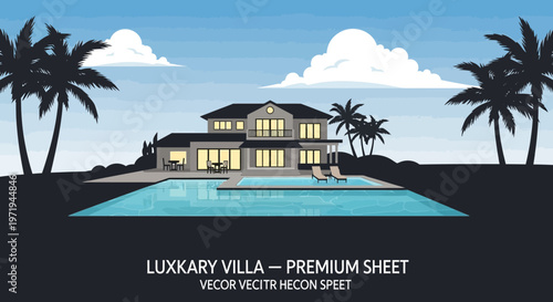 Luxury Villa with Pool and Palm Trees, Tropical Paradise Estate