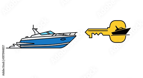 Luxury Yacht and Key Symbol - Access to Boating and Travel