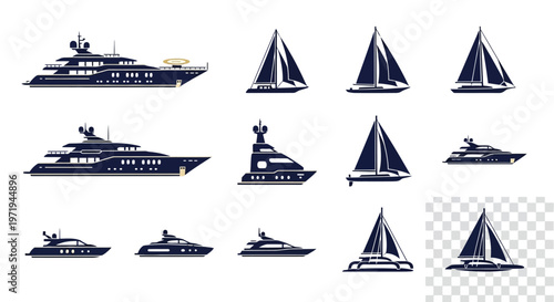 Luxury Yacht and Sailboat Collection - Vector Icons