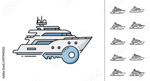 Luxury Yacht with Key Icon, Symbolizing Ownership and Access