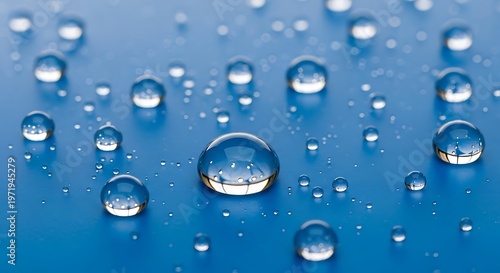 Macro Water Drops on Blue Background