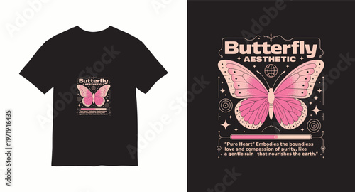 Butterfly aesthetic graphic with pink colors and inspirational quote