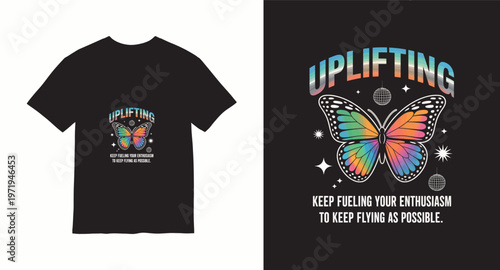 Uplifting butterfly graphic design with motivational text and disco ball elements
