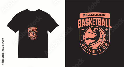 Slamdunk basketball bring it on t-shirt design with a player silhouette graphic