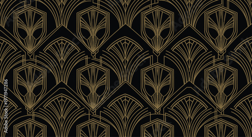 Gold Art Deco Pattern on Black Background