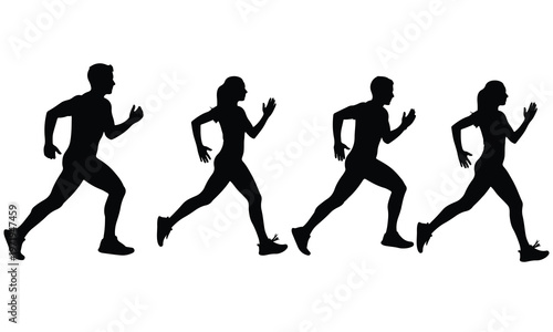 Collection of running silhouettes, depicting athletes in motion, symbolizing speed, competition, and the pursuit of fitness goals.