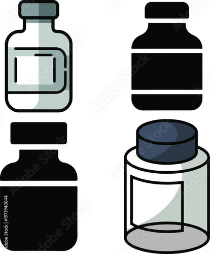 Medical glass bottle set for pharmaceutical and healthcare packaging.