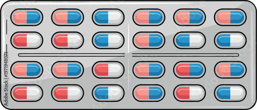 Blister pack of medical capsules for pharmaceutical treatment therapy.