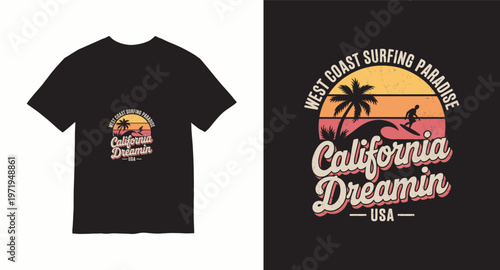 California dreamin' west coast surfing paradise retro sunset design