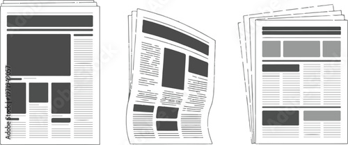 Newspaper layout elements with various articles, headlines, and images.