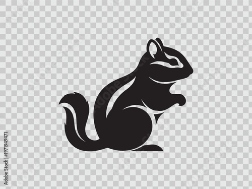 Black silhouette of a chipmunk, small and nimble, sitting against a transparent background.
