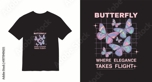 Beautiful butterflies flying around grid background elegance takes flight