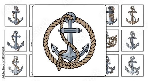 Nautical Anchor Emblem with Rope Circle - Marine Symbol Vector Art
