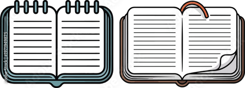 Open notebooks on transparent background for school and office tasks.