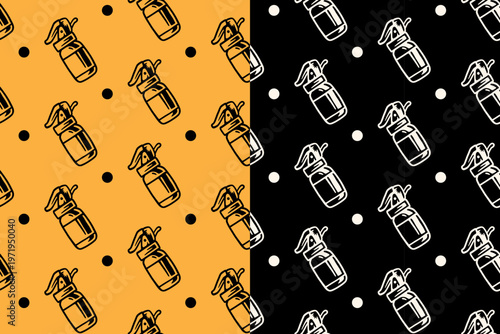 Hand grenade with dotted hand drawn seamless pattern on yellow black background set for military. Fragmentation grenade retro pattern background for sport. Bomb explosive gear vintage motif wallpaper