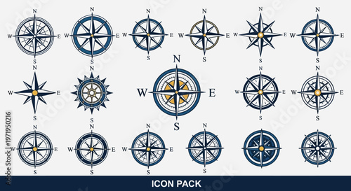 Nautical Compass Rose Icon Collection - Vintage Navigation Symbols
