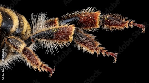 Extreme Macro of Hairy Bee Legs with Pollen Grains