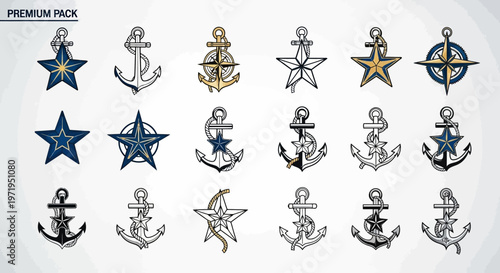 Nautical Icons: Anchors, Stars, and Compass Rose Collection