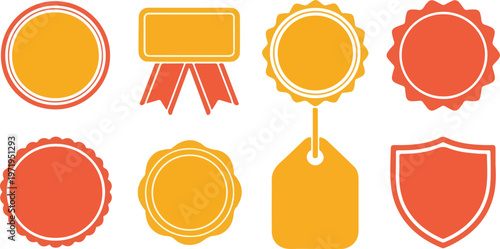 Blank promotion labels and commercial badge elements for advertising.