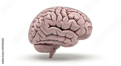 Brain model displayed on a plain surface with detailed texture