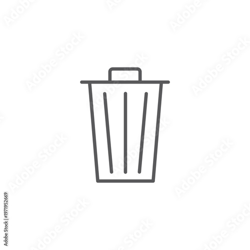 Minimalist grey line icon of a trash bin garbage can for data disposal recycle and waste management design projects.