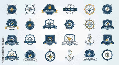 Nautical Symbols Collection: Compasses, Anchors, Helm Wheels, Badges