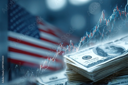 Financial growth and American economy symbolized by cash and charts