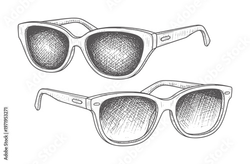 Two vintage style sunglasses drawn in style white eyewear retro fashion