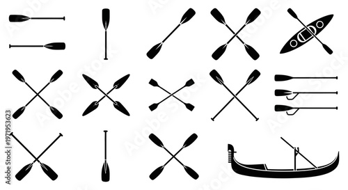 Oars and Paddles Collection: Kayak, Canoe, Gondola, Water Sports Icons