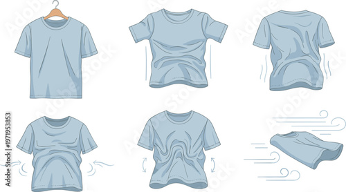 T Shirt Fabric Movement Illustration with Wrinkle Effects, Wind Flow, Stretch Deformation and Cloth Behavior Simulation for Apparel and Textile Design
