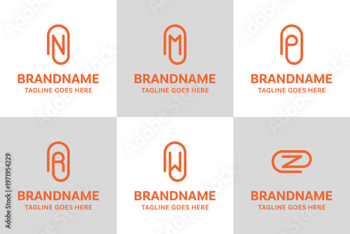 Letter N M P R W Z Paperclip Logo Set, symbolizing connection, organization, and simplicity