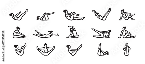 woman pilates stretching pose collections