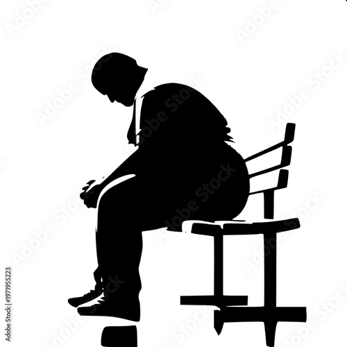 Stylized black and white chubby man sitting emotional graphic