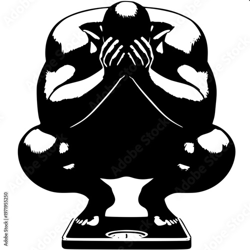 Black and white vector of adult man weighing struggle