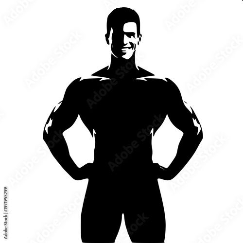 Solid black silhouette of confident healthy man smiling